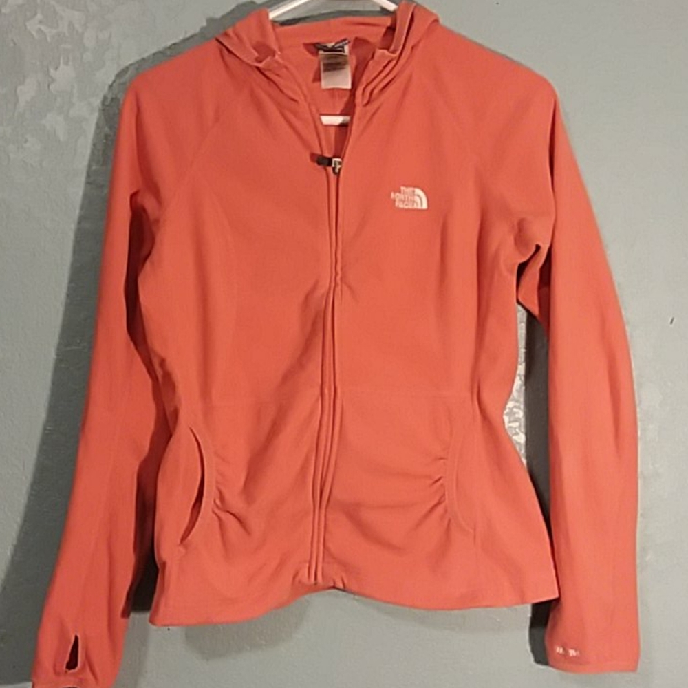 Small North Face coral zip up hoodie